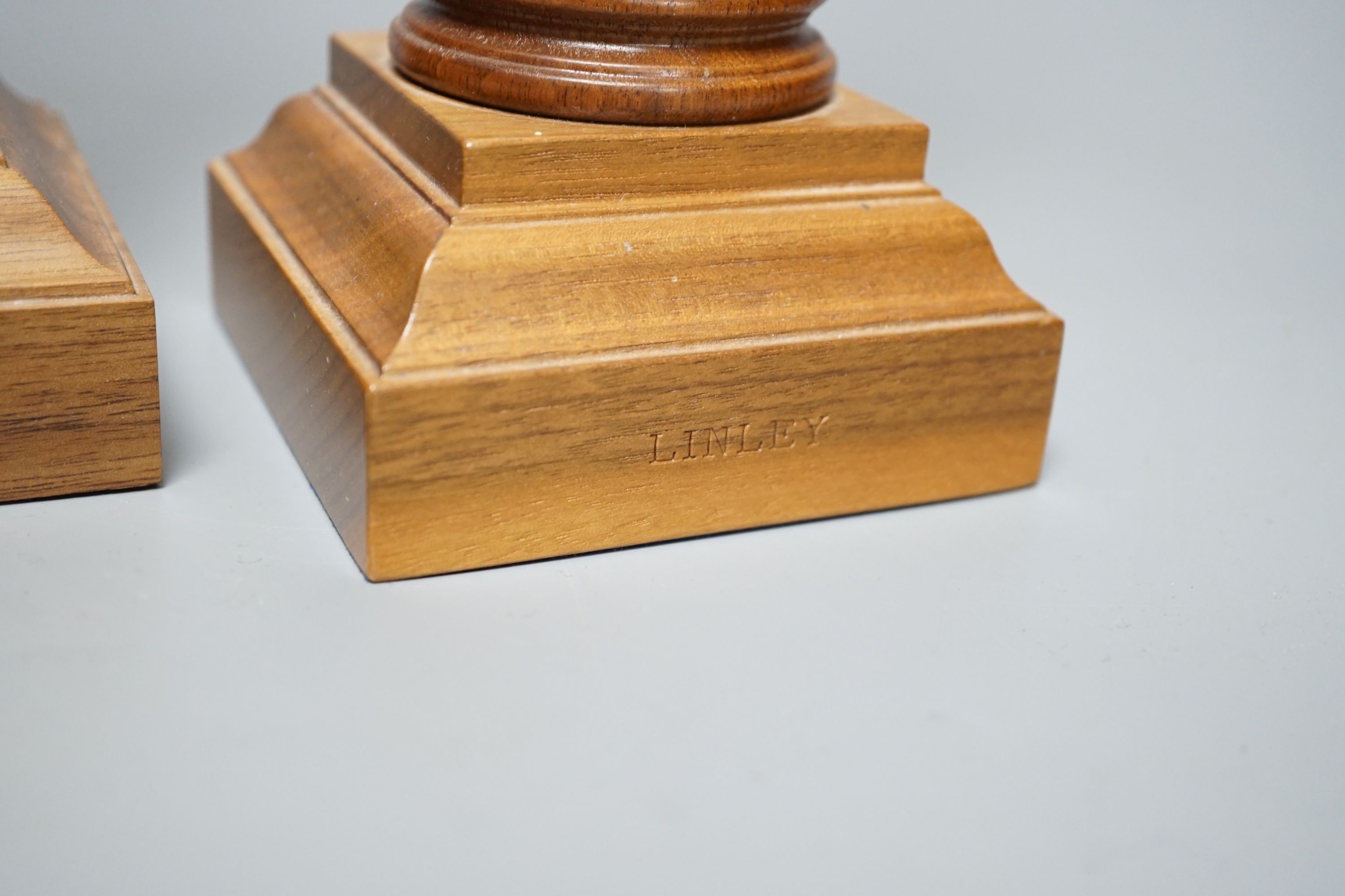 A boxed pair of Linley plinth candlesticks - 30cm high